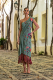 VESTIDO MODELO BORDADO CLAVELES AZUL FLORES