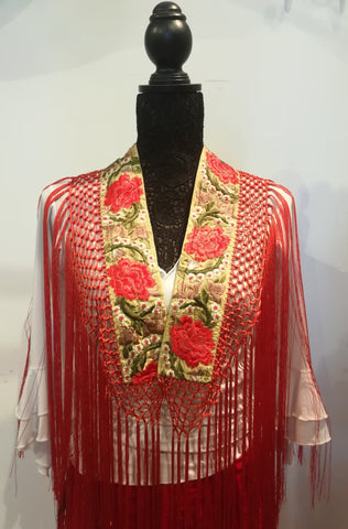 Embroidered bands with silk fringe | Mantoncillo bordado con flecos de seda